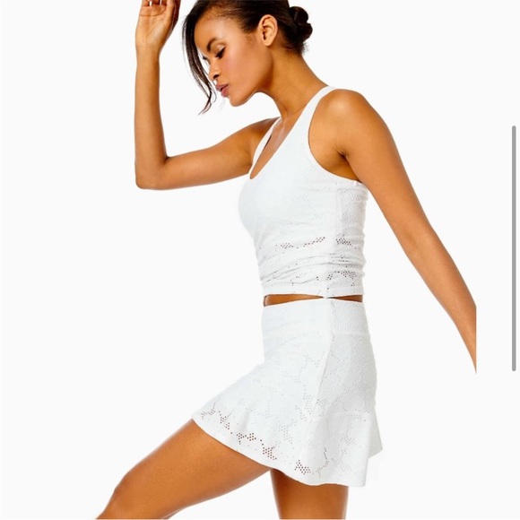NWT Lilly Pulitzer Luxletic Corrine Skort Asana Tank White Floral Eyelet XS - Picture 3 of 9